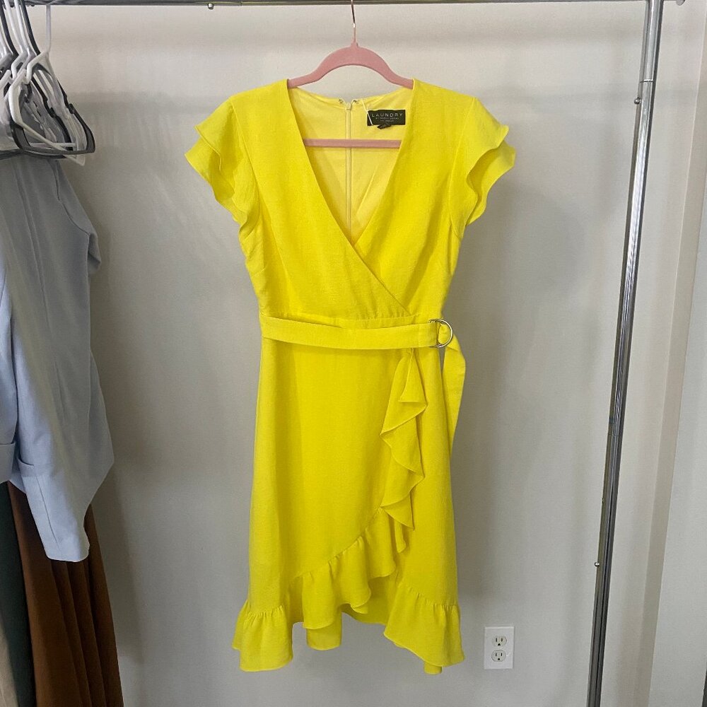 Laundry By Shelli Segal, Short Yellow Dress With Ruffle Detail, Size 2
